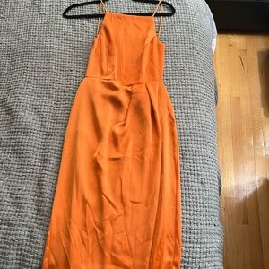 Long orange above ankle dress